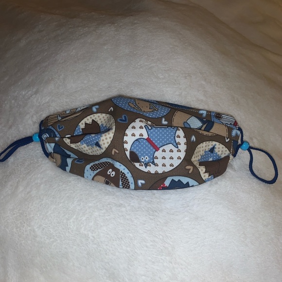 Handmade Fabric Face Mask Puppy Dogs Brown Blue - Picture 1 of 4